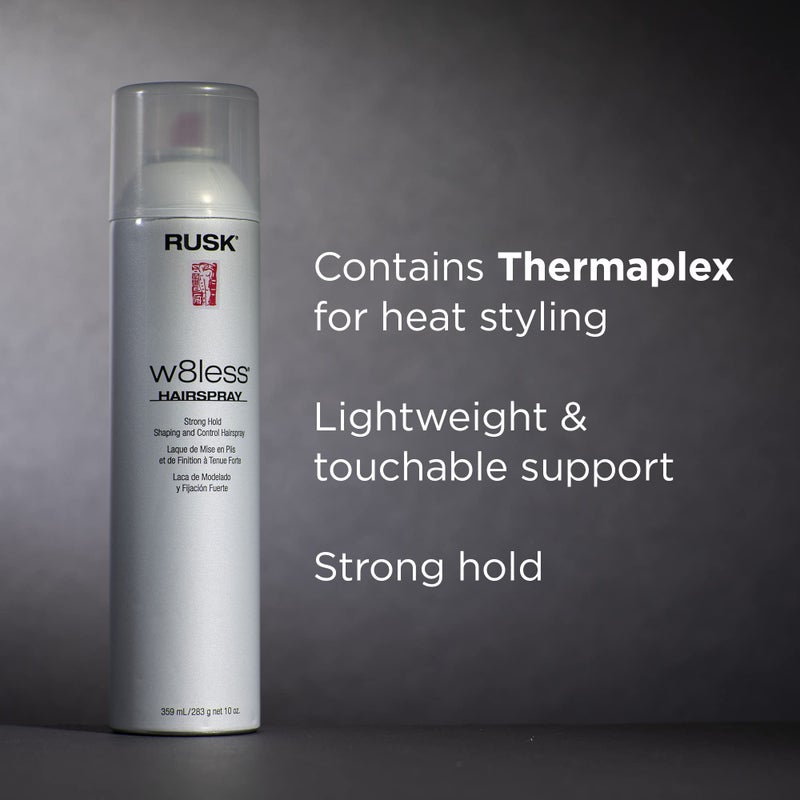 Rusk رَسْك مجموعة المصممين رذاذ الشعر القوي الثابت W8less، يوفر مظهرًا طبيعيًا، يدوم طويلًا، مع قوام وتألق أقصى، 10 أونصة - Image 3